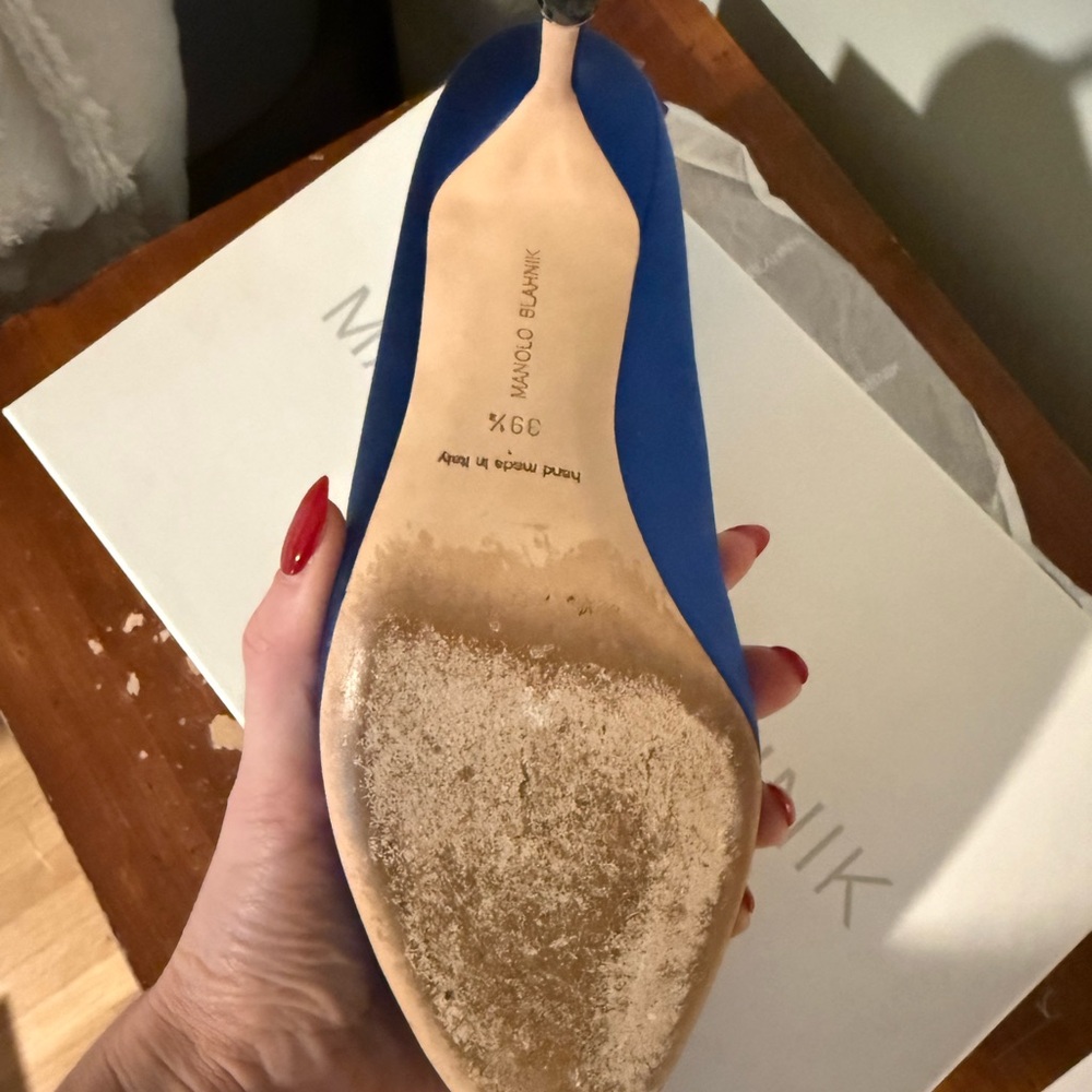 Manolo Blahnik Hangisi 70mm satin blue heels - sz 39.5 - Picture 4 of 13